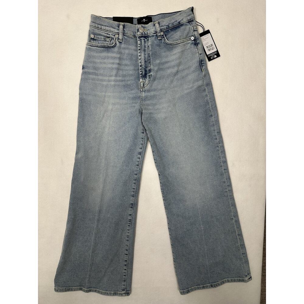 7 For All Mankind Wide-Leg Jeans Light Blue Button Zip 5-Pocket Cotton Women